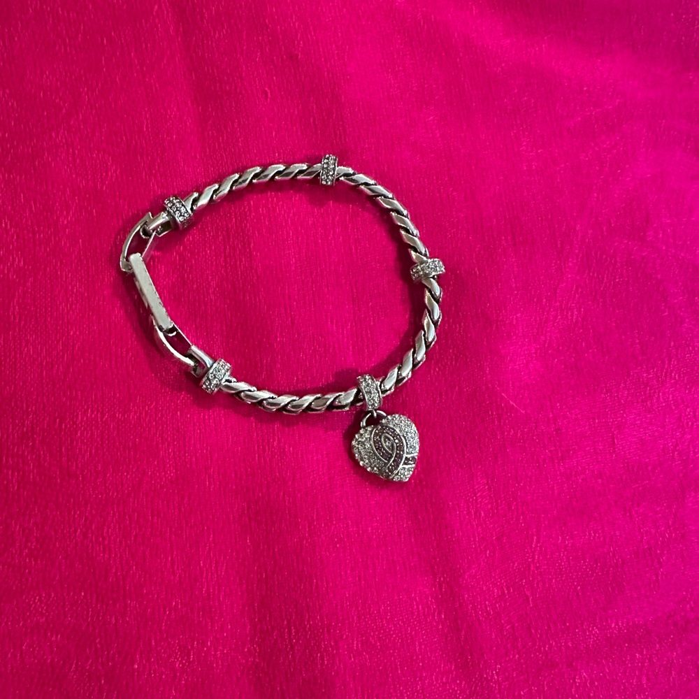 Brighton Breast Cancer Silver Twisted Bracelet with Pink Heart Charm